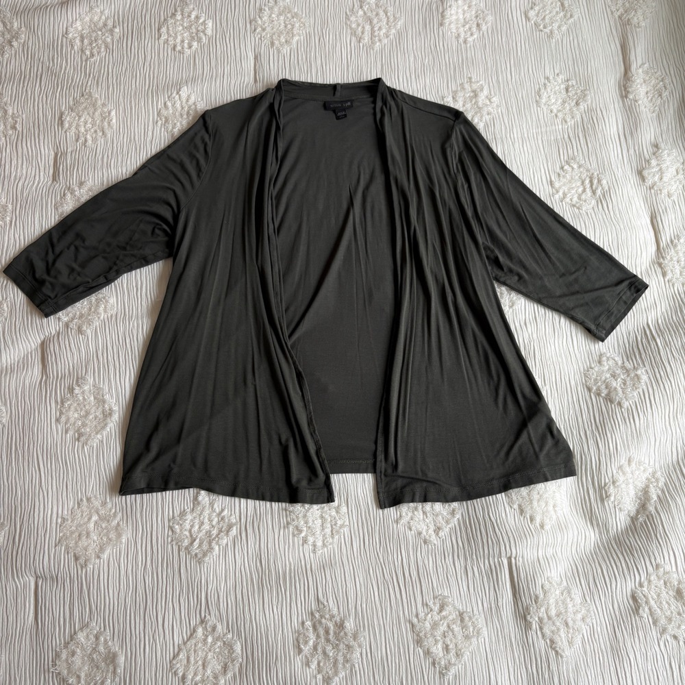 J. Jill Wearever Cardigan Womens Large Petite Olive Green Open Front 3/4‎ Sleeve